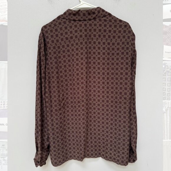 Sandro Brown Print Satin Shirt in Medium - Picture 6 of 7